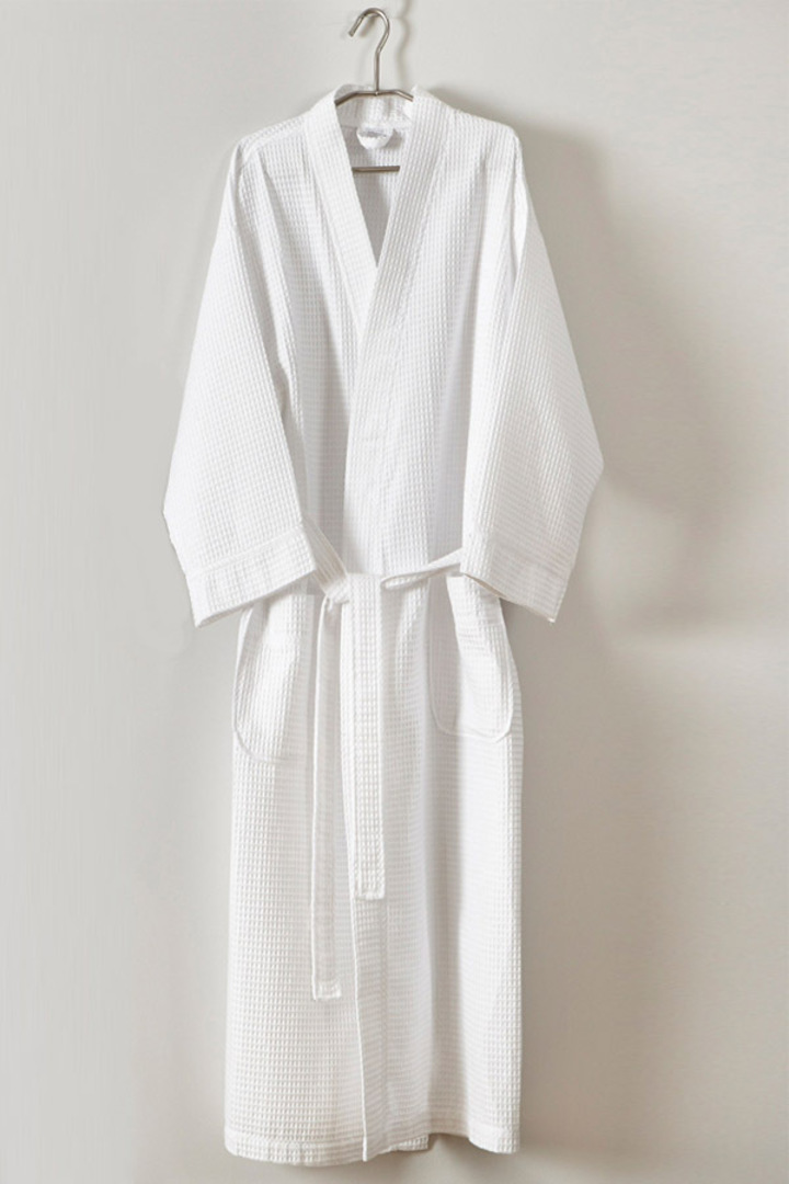 Baksana  - Unisex 50-50 Waffle Kimono Style Robe - White image 0
